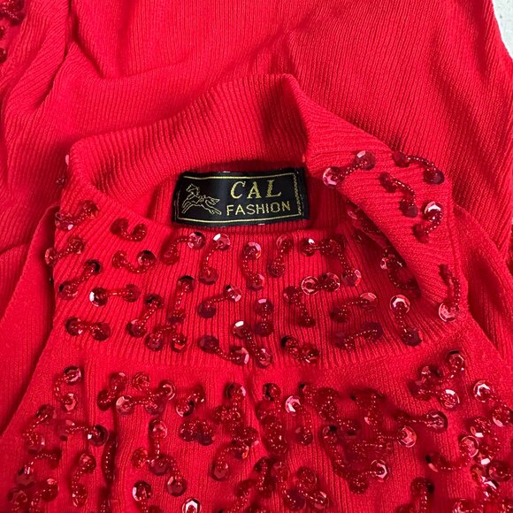 Vintage 90s Sleeveless Sequined Beaded Red Tank Sweater Dressy Xmas Sweater - Picture 7 of 7
